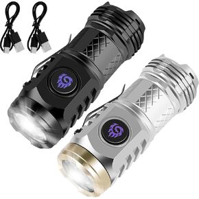 2Pcs Three-Eyed Monster Mini Flashlight, German Three-Eyed Monster Mini Flash Super Power Flashlight, Pocket Flashlight with Clip, Torch LED Flashlight, Portable Pocket Torch (Black+Silver) in Kuwait
