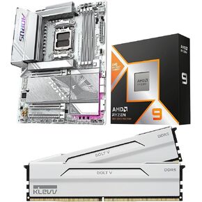 Micro Center CPU Motherboard Memory Combo: AMD Ryzen 9 9950X3D CPU Processor + GIGABYTE X870E AORUS Elite WIFI7 ICE Motherboard+ KLEVV Bolt V DDR5 32GB (2x16GB) 6400MHz CL30 Ram Memory White in Kuwait