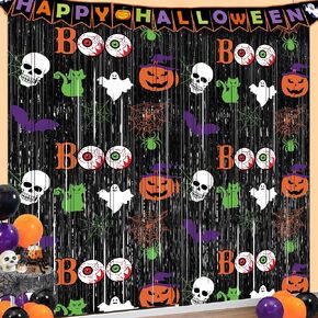 Halloween Party Decorations, 2Pack Scary Halloween Foil Fringe Curtains,3.3 x 6.6 FT Halloween Decorations Photo Backdrop Streamers for Birthday Party Window Door Wall Indoor Outdoor in Saudi Arabia