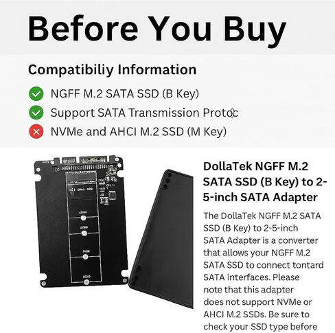M.2 NGFF (SATA) to SATA III Adapter Card - Premium MCA556 Aluminum Enclosure for 2280 SSDs, Easy Installation, High-Speed 6Gbps Transfer in Kuwait