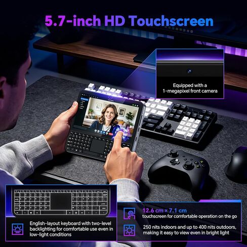 Mini PC 5.7" Touchscreen Handheld Computer, 8GB RAM 256GB SSD, N95 up to 3.4GHz, Win 11, Backlit Keyboard, WiFi6 BT5.2, Dual Type-C, HDMI 2.1 DP, Small Portable PC in Kuwait