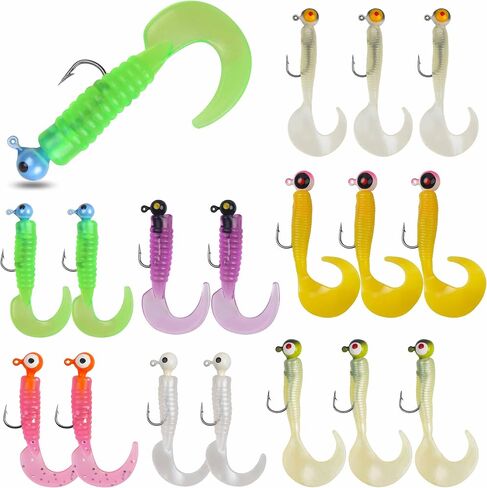 Soft Plastic Lure Jig Head Hooks Kits Fishing Grub Lure with Tail-Curling in Saudi Arabia