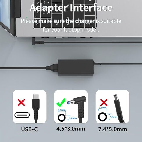 45W 4.5mm Blue Tip Laptop Charger Compatible with HP 741727-001 L25296-001 in Kuwait