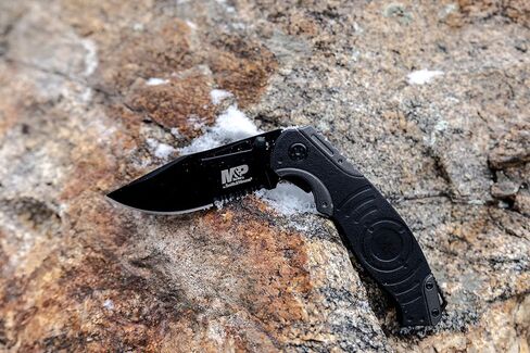 Smith & Wesson M&P SWMP13GS 8.2in High Carbon S.S. Folding Knife with 3.5in Serrated Clip Point Blade and Aluminum Handle for Outdoor, Tactical, Survival and EDC,Black in Kuwait