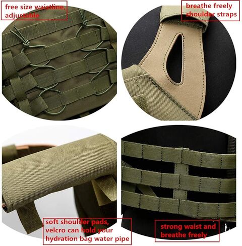 SAIJINZHI Tactical Airsoft Molle Breathable JPG Vest Game Protective Modular Chest Set for Fun (OD Green) (Red) in Kuwait