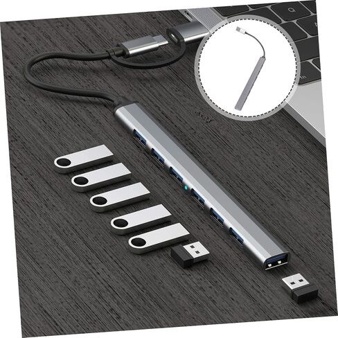 USB 3.0 7 Port Hub Adapter for Laptop, Aluminum Alloy | Backward Compatible with USB 2.0 and 1.1, Built in Advanced Chip, Office Desk Setup the Go Computing in Kuwait