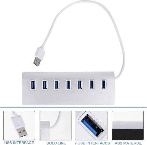7 Port USB 3.0 Hub Dock with 25 Degree Tilt, Plastic, Silver in Kuwait