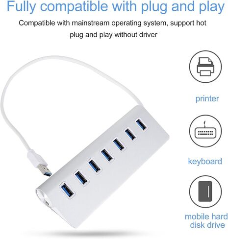 7 Port USB 3.0 Hub Dock with 25 Degree Tilt, Plastic, Silver in Kuwait