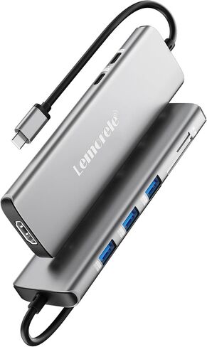 Lemorele USB C Hub 8-in-1 Adapter, USB-C Hub with 4K HDMI Output, 100W Power Delivery, USB 3.0 5Gbps Port, SD/TF Card Reader Adpater, Compatible for MacBook Pro, XPS, Chromebook and More(Silver) in Kuwait