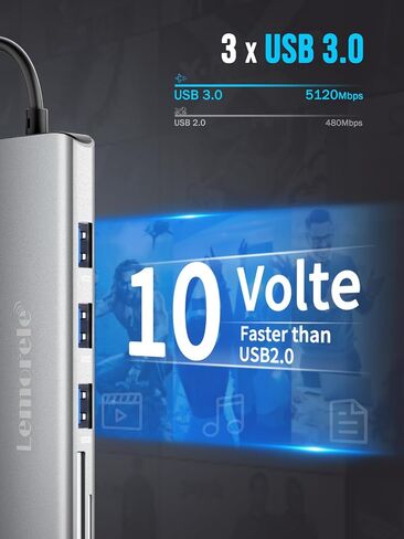 Lemorele USB C Hub 8-in-1 Adapter, USB-C Hub with 4K HDMI Output, 100W Power Delivery, USB 3.0 5Gbps Port, SD/TF Card Reader Adpater, Compatible for MacBook Pro, XPS, Chromebook and More(Silver) in Kuwait