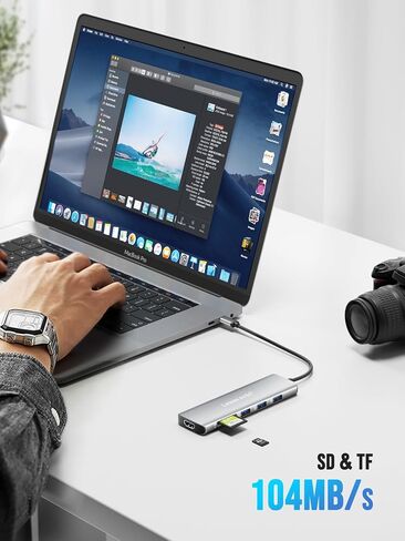 Lemorele USB C Hub 8-in-1 Adapter, USB-C Hub with 4K HDMI Output, 100W Power Delivery, USB 3.0 5Gbps Port, SD/TF Card Reader Adpater, Compatible for MacBook Pro, XPS, Chromebook and More(Silver) in Kuwait