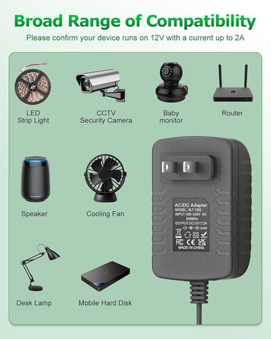 12V Power Supply 2A AC/DC Adapter 12Volt 2A Wall Charger Replacement in Kuwait
