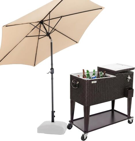 VINGLI 80 Quart Rolling Ice Chest on Wheels, Portable Patio Party Bar Drink Cooler Cart, Wicker PP Rattan with Shelf, Beverage Pool with Bottle Opener in Kuwait