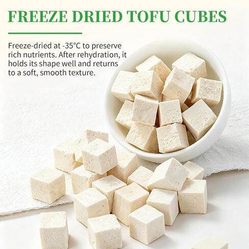 XIXICHA Freeze Dried Tofu Cubes, High-Protein Plant-Based Snack for Soup or Stir-Fry, Non-Fried Crispy and Crunchy, No Additives, Vegan Gluten-Free Non-GMO, 4.6oz in Kuwait