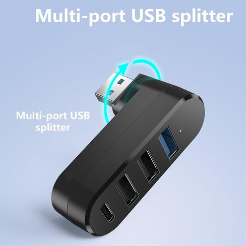 4 Port USB3.0 Hubs 180° Degree Rotatable USB Splitter with 3 USB Port 1 USB C Powered Data Port USB Extender for Laptop in Kuwait