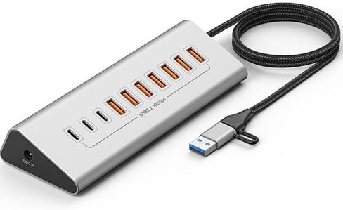 10-Port 60W Powered USB 3.2 Hub, Aluminum 10Gbps USB Hub for Laptop, PC in Kuwait