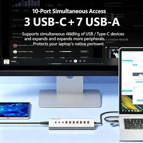 10-Port 60W Powered USB 3.2 Hub, Aluminum 10Gbps USB Hub for Laptop, PC in Kuwait