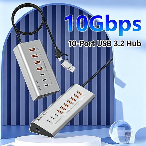 10-Port 60W Powered USB 3.2 Hub, Aluminum 10Gbps USB Hub for Laptop, PC in Kuwait