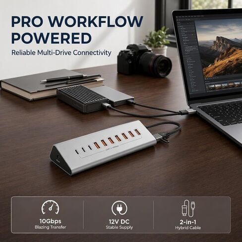 10-Port 60W Powered USB 3.2 Hub, Aluminum 10Gbps USB Hub for Laptop, PC in Kuwait