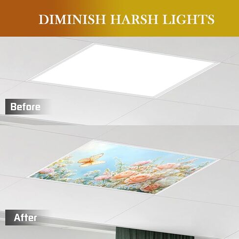 2 Pcs Fluorescent Light Covers for Drop Ceiling, Magnetic Fabric Diffuser, 4x2 Feet, for Office, School, Hospital, Home(Rose Butterfly) in Kuwait