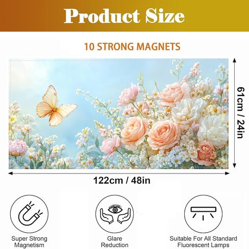 2 Pcs Fluorescent Light Covers for Drop Ceiling, Magnetic Fabric Diffuser, 4x2 Feet, for Office, School, Hospital, Home(Rose Butterfly) in Kuwait