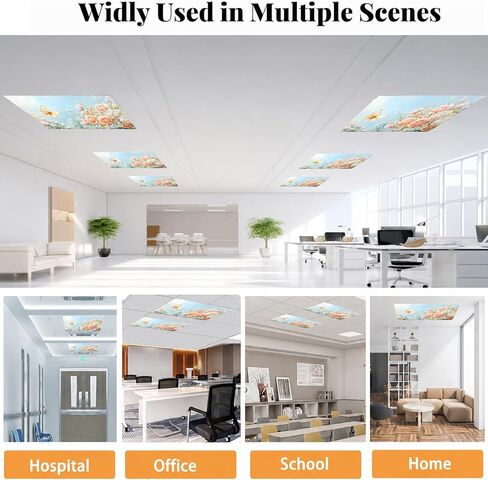 2 Pcs Fluorescent Light Covers for Drop Ceiling, Magnetic Fabric Diffuser, 4x2 Feet, for Office, School, Hospital, Home(Rose Butterfly) in Kuwait