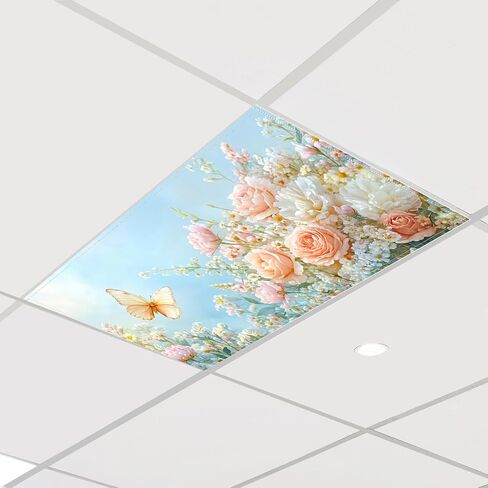 2 Pcs Fluorescent Light Covers for Drop Ceiling, Magnetic Fabric Diffuser, 4x2 Feet, for Office, School, Hospital, Home(Rose Butterfly) in Kuwait