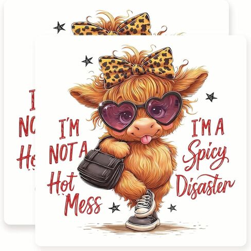 Highland Cow Spicy Disaster Stickers - Funny Sassy Quote Decals - Cute Animal Laptop Stickers - 2 Pack - 5" Wide Design - Adheres to Laptops, Tumblers, and More - Made in The USA - AQS20686 in Kuwait