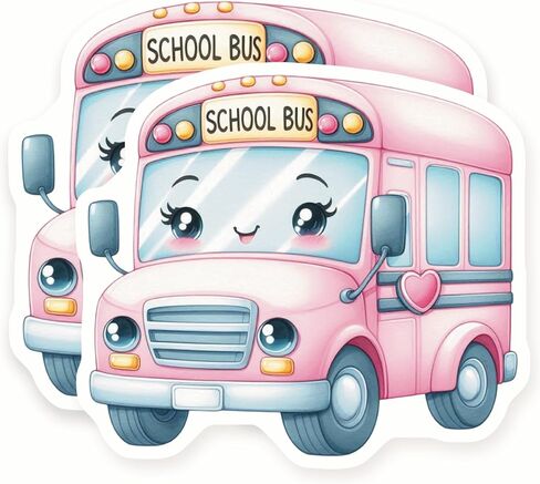 Cute Pink School Bus Stickers - Kawaii Vehicle Decals - Adorable Back to School Supplies - 2 Pack - 5" Wide Design - Adheres to Laptops, Tumblers, and More - Made in The USA - AQS41316 in Kuwait