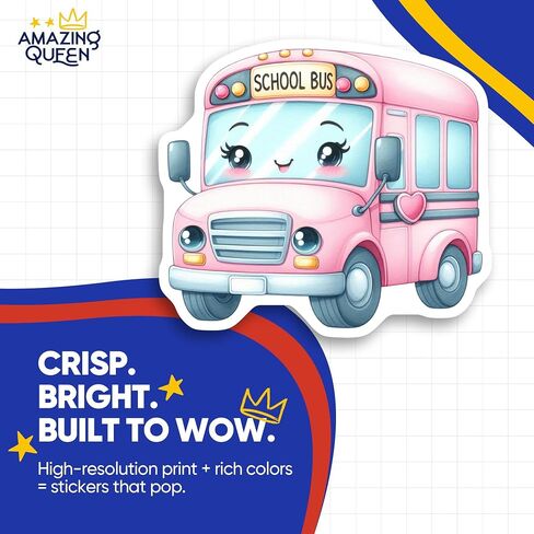 Cute Pink School Bus Stickers - Kawaii Vehicle Decals - Adorable Back to School Supplies - 2 Pack - 5" Wide Design - Adheres to Laptops, Tumblers, and More - Made in The USA - AQS41316 in Kuwait