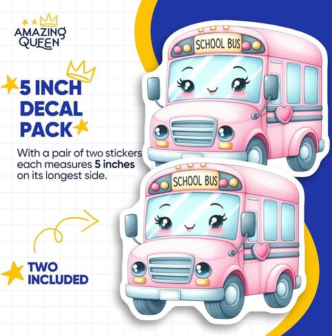 Cute Pink School Bus Stickers - Kawaii Vehicle Decals - Adorable Back to School Supplies - 2 Pack - 5" Wide Design - Adheres to Laptops, Tumblers, and More - Made in The USA - AQS41316 in Kuwait