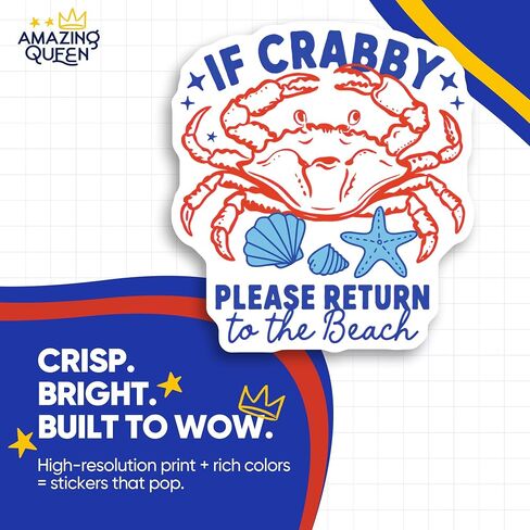 Crabby Beach Saying Stickers - Funny Ocean Life Decal - Summer Vacation Vibe - Coastal Decor - 2 Pack - 5" Wide Design - Adheres to Laptops, Tumblers, and More - Made in The USA - AQS16539 in Kuwait