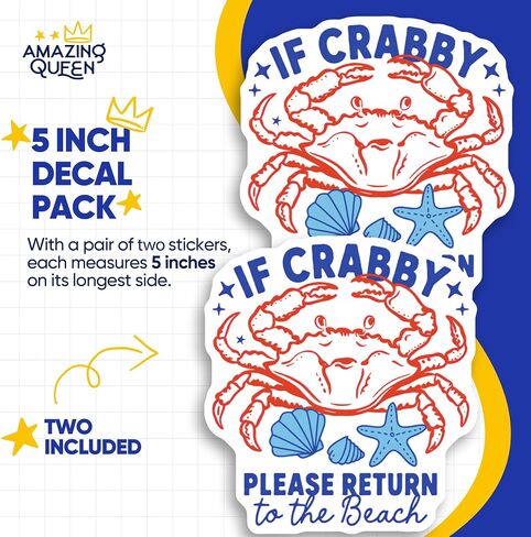 Crabby Beach Saying Stickers - Funny Ocean Life Decal - Summer Vacation Vibe - Coastal Decor - 2 Pack - 5" Wide Design - Adheres to Laptops, Tumblers, and More - Made in The USA - AQS16539 in Kuwait