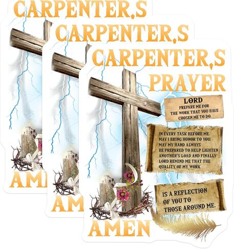 (3 Pack) Carpenter's Prayer Decals - Christian Worker - Religious Verses - 3 Inches On Longest Side - Easy Peel & Apply - Made in USA - 3MCS4620 in Kuwait