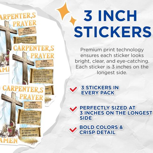 (3 Pack) Carpenter's Prayer Decals - Christian Worker - Religious Verses - 3 Inches On Longest Side - Easy Peel & Apply - Made in USA - 3MCS4620 in Kuwait