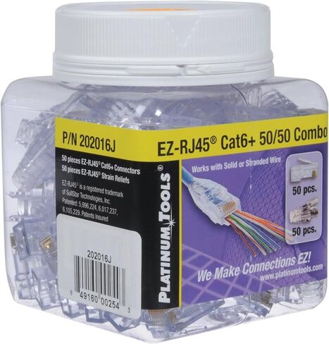 Platinum Tools 202016J EZ-RJ45 Cat6 50/50 Combo, Modular Connector for Ethernet Cable Termination, 100 per Jar in Saudi Arabia