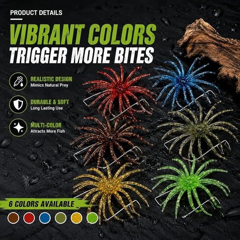 12Pcs Fishing Lures with Reflective Stars, Sea Urchin Baits for Bass Fishing | 4 Colors Floating Sea Urchin Lure, 3.5in for Freshwater & Saltwater in Kuwait