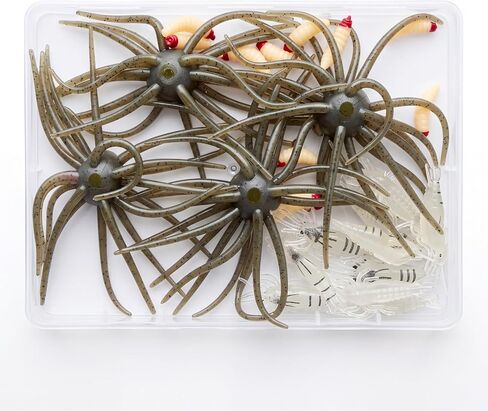 Soft Fishing Lure Kit Bass Trout, 24Pcs Sea Urchin Worm Shrimp Baits in Kuwait