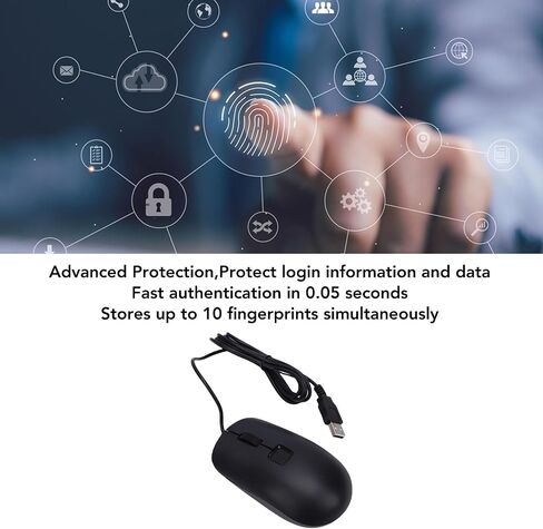Wired USB Mouse with Fingerprint Reader, Biometric Security Wi ndows 11 10 Hello, 360 Fingerprint Recognition, Touch Speedy Matching for PC Laptop in Kuwait