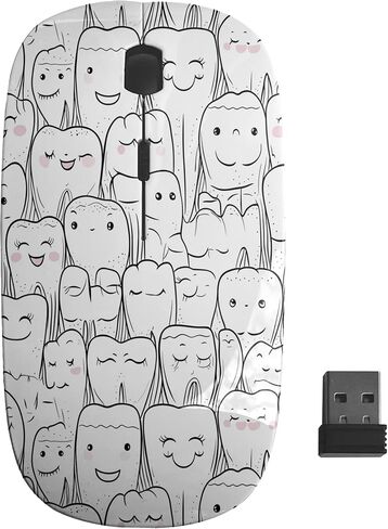 Alesya Cute Dental Pattern, USB Optical Wireless Mouse, Ergonomic Slim Desktop Laptop Mice for Kids in Kuwait