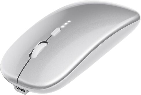 ShuGuoTu Wireless Mouse, 2.4G Slim Mute Silent Click Noiseless Optical Mouse with USB Receiver and Type C Adapter Compatible with Notebook, PC, Laptop, Computer, MacBook (Silver) in Kuwait