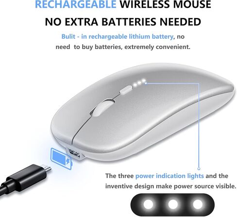 ShuGuoTu Wireless Mouse, 2.4G Slim Mute Silent Click Noiseless Optical Mouse with USB Receiver and Type C Adapter Compatible with Notebook, PC, Laptop, Computer, MacBook (Silver) in Kuwait