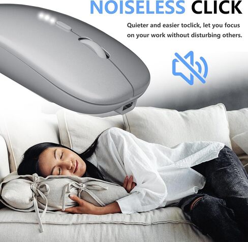 ShuGuoTu Wireless Mouse, 2.4G Slim Mute Silent Click Noiseless Optical Mouse with USB Receiver and Type C Adapter Compatible with Notebook, PC, Laptop, Computer, MacBook (Silver) in Kuwait