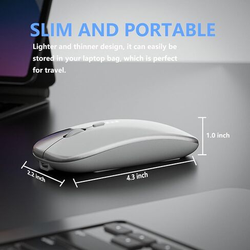 ShuGuoTu Wireless Mouse, 2.4G Slim Mute Silent Click Noiseless Optical Mouse with USB Receiver and Type C Adapter Compatible with Notebook, PC, Laptop, Computer, MacBook (Silver) in Kuwait