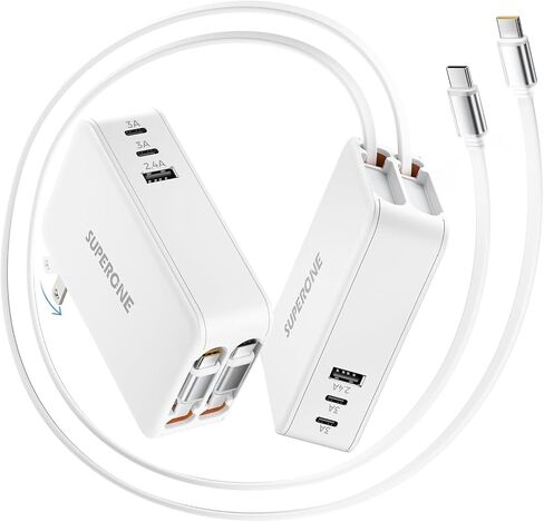 SUPERONE 119W 5 in 1 Retractable Charger, GaN Wall Charger with Dual Cables in Kuwait
