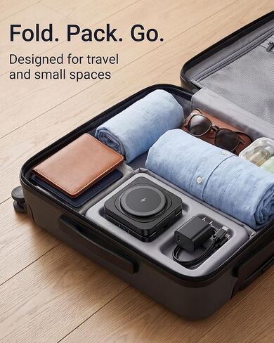 Traveling Magnetic Wireless Charging Station - ADADPU 3 in 1 Foldable Charger Stand for Apple Devices, Travel Charging Pad for iPhone 17 16 15 14 13 12 Pro Max Plus, for Apple Watch AirPods, Black in Kuwait
