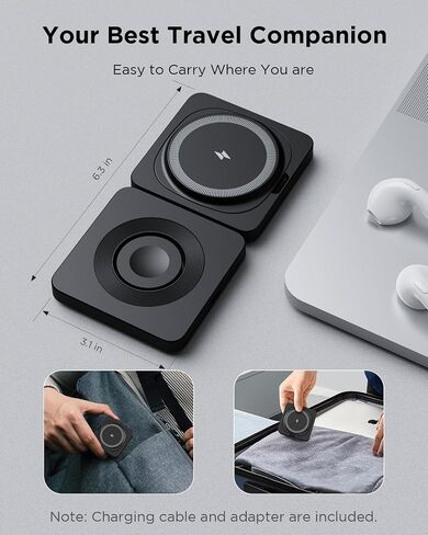 Traveling Magnetic Wireless Charging Station - ADADPU 3 in 1 Foldable Charger Stand for Apple Devices, Travel Charging Pad for iPhone 17 16 15 14 13 12 Pro Max Plus, for Apple Watch AirPods, Black in Kuwait