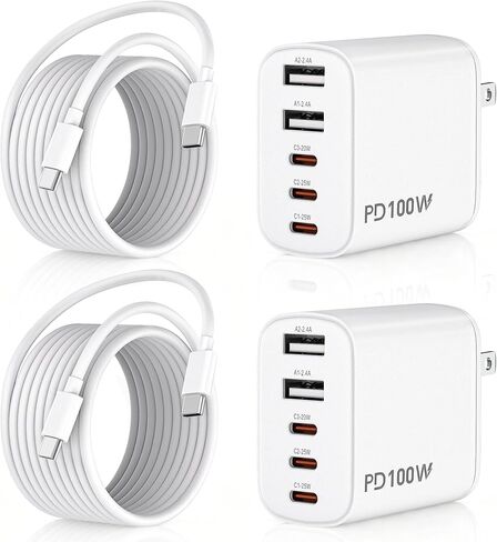 100W 5-Port USB C Charging Blocks for iPhone 17 Charger Fast Charging 2Pack in Kuwait