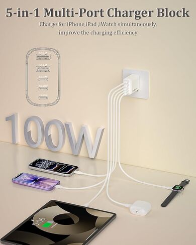 100W 5-Port USB C Charging Blocks for iPhone 17 Charger Fast Charging 2Pack in Kuwait