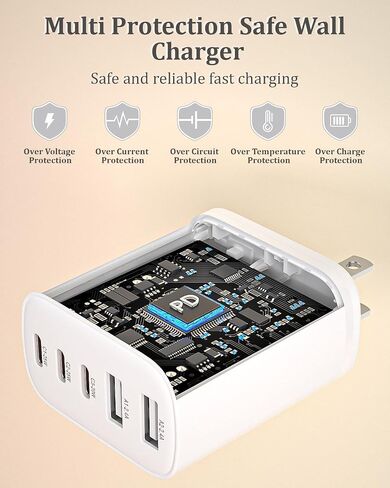 100W 5-Port USB C Charging Blocks for iPhone 17 Charger Fast Charging 2Pack in Kuwait